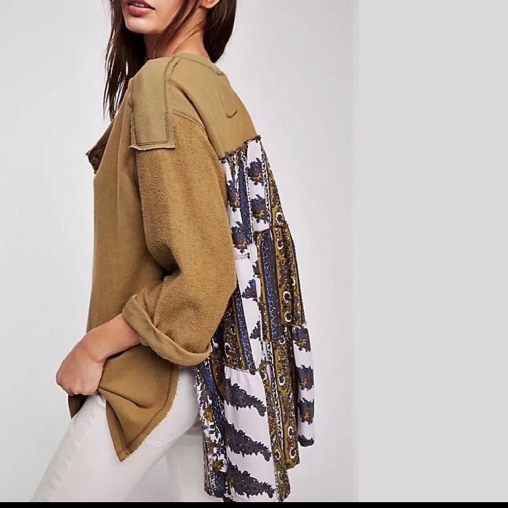 Free People Oversized Cool Baby Knit Woven Pullover Sweater Top Green Size S